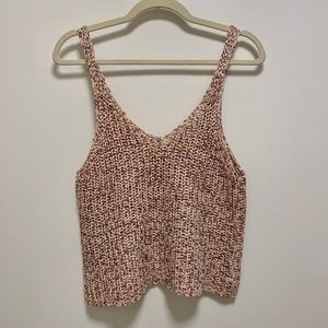 Women's Beige Speckled Knit V-Neck Tank Top